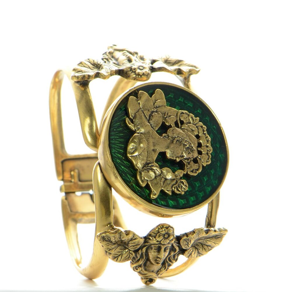 Oscar de la Renta Golgtone & Green Cuff Bracelet - Picture 3 of 8